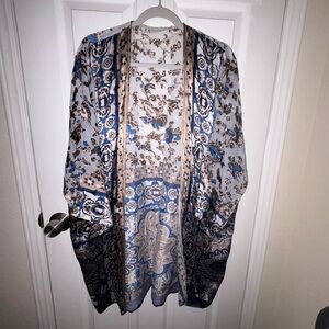 Chico's Blue and Brown Patterned Cape